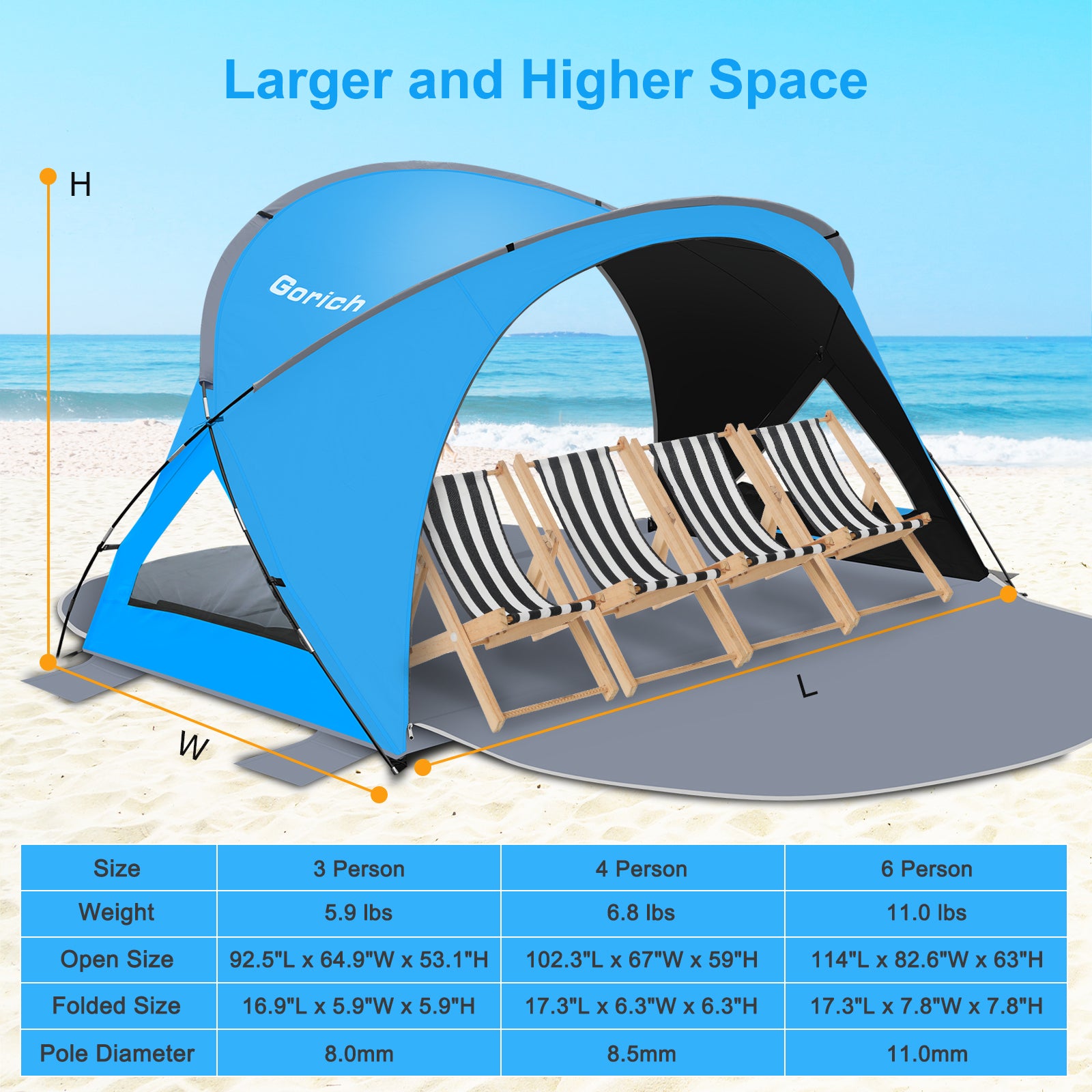 Dual-Door Beach Tent – Easy Setup & UPF 50+ Sun Shade (G022)