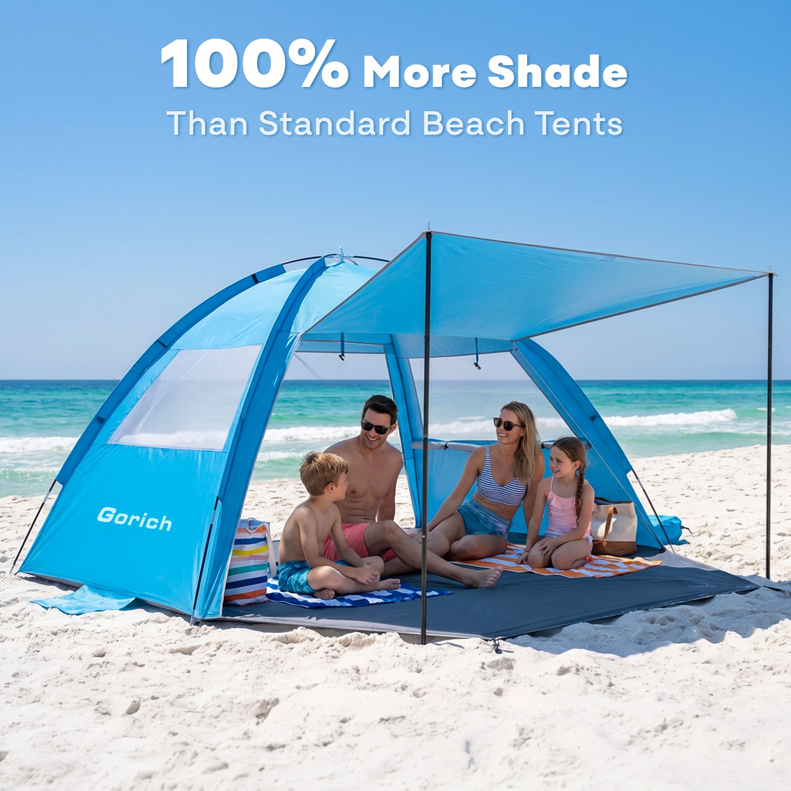 Extended Beach Tent – Easy Setup UPF 50+ Sun Shelter with Canopy(G024)