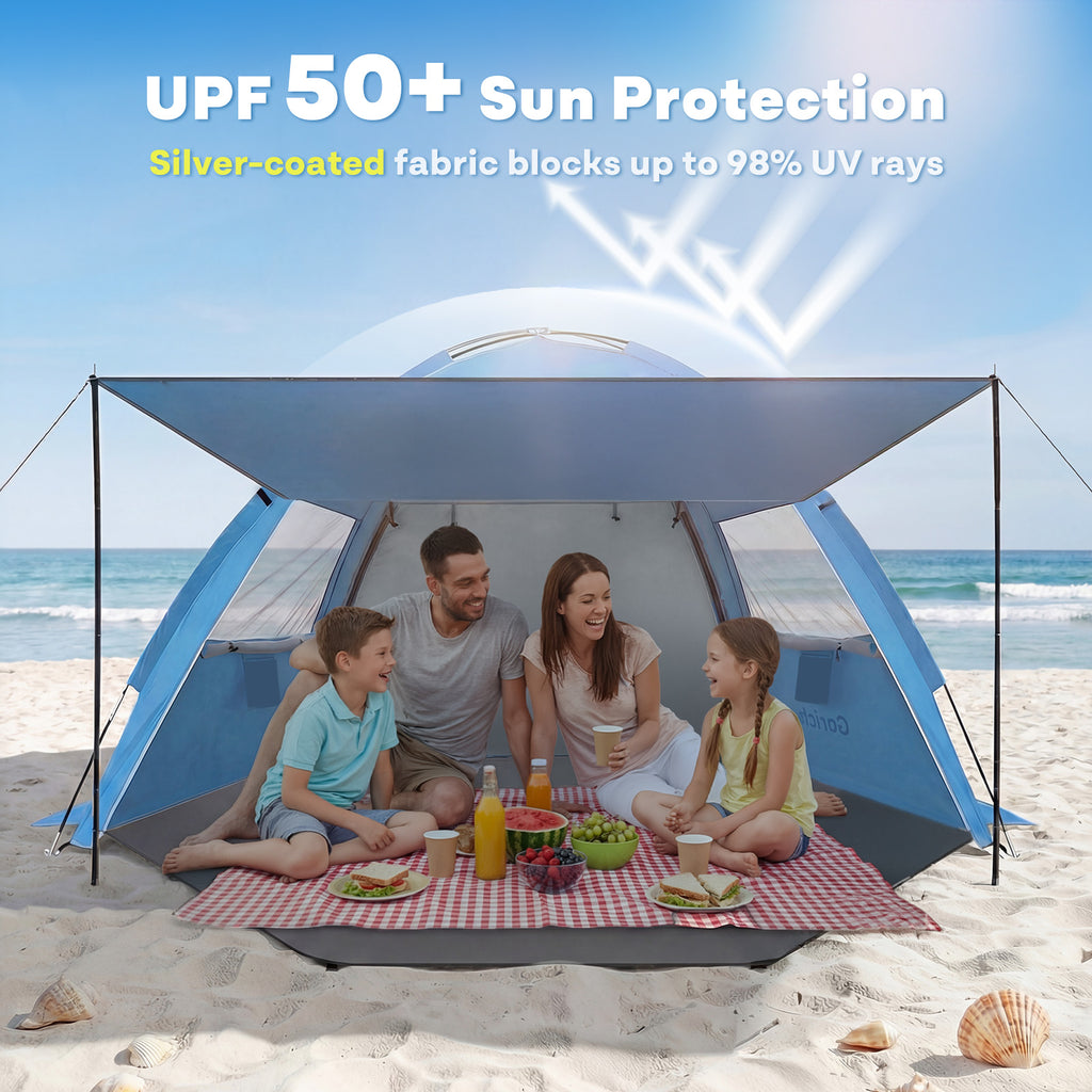 Extended Beach Tent – Easy Setup UPF 50+ Sun Shelter with Canopy(G024)