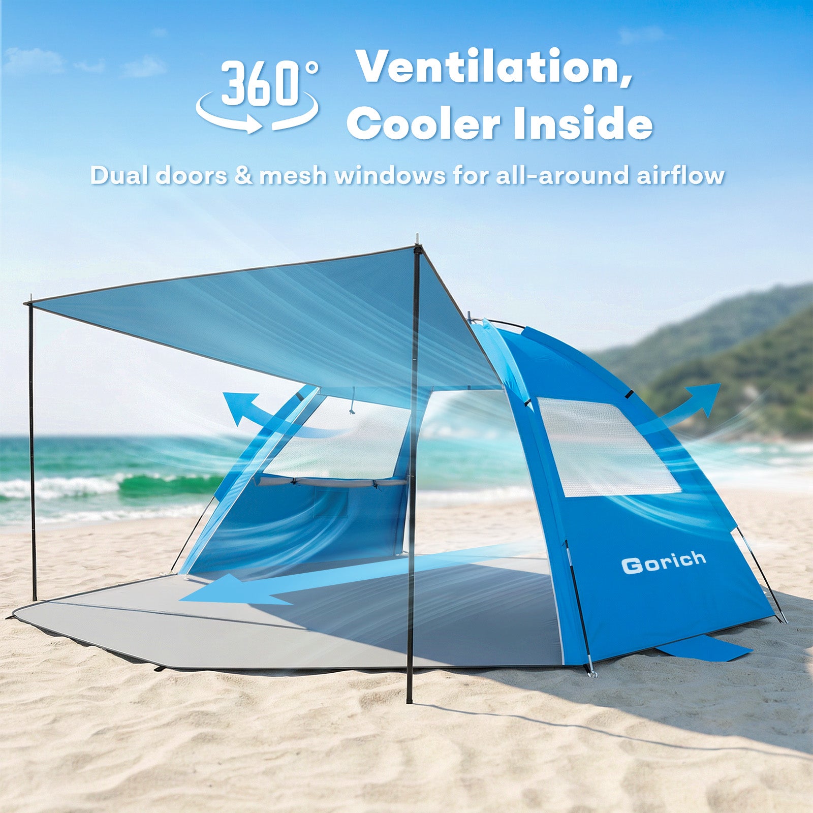 Extended Beach Tent – Easy Setup UPF 50+ Sun Shelter with Canopy(G024) – Gorich Outdoors
