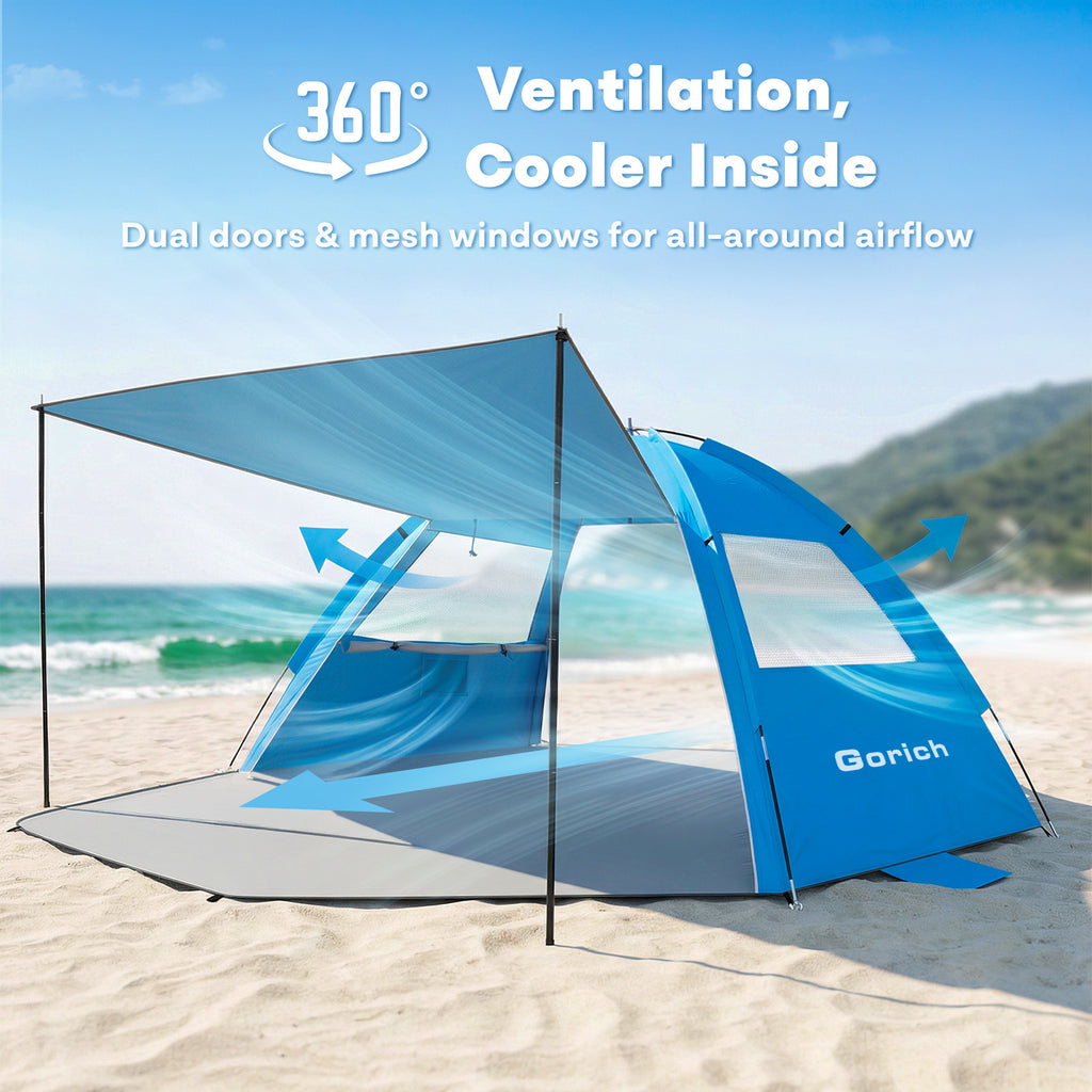 Extended Beach Tent – Easy Setup UPF 50+ Sun Shelter with Canopy(G024)