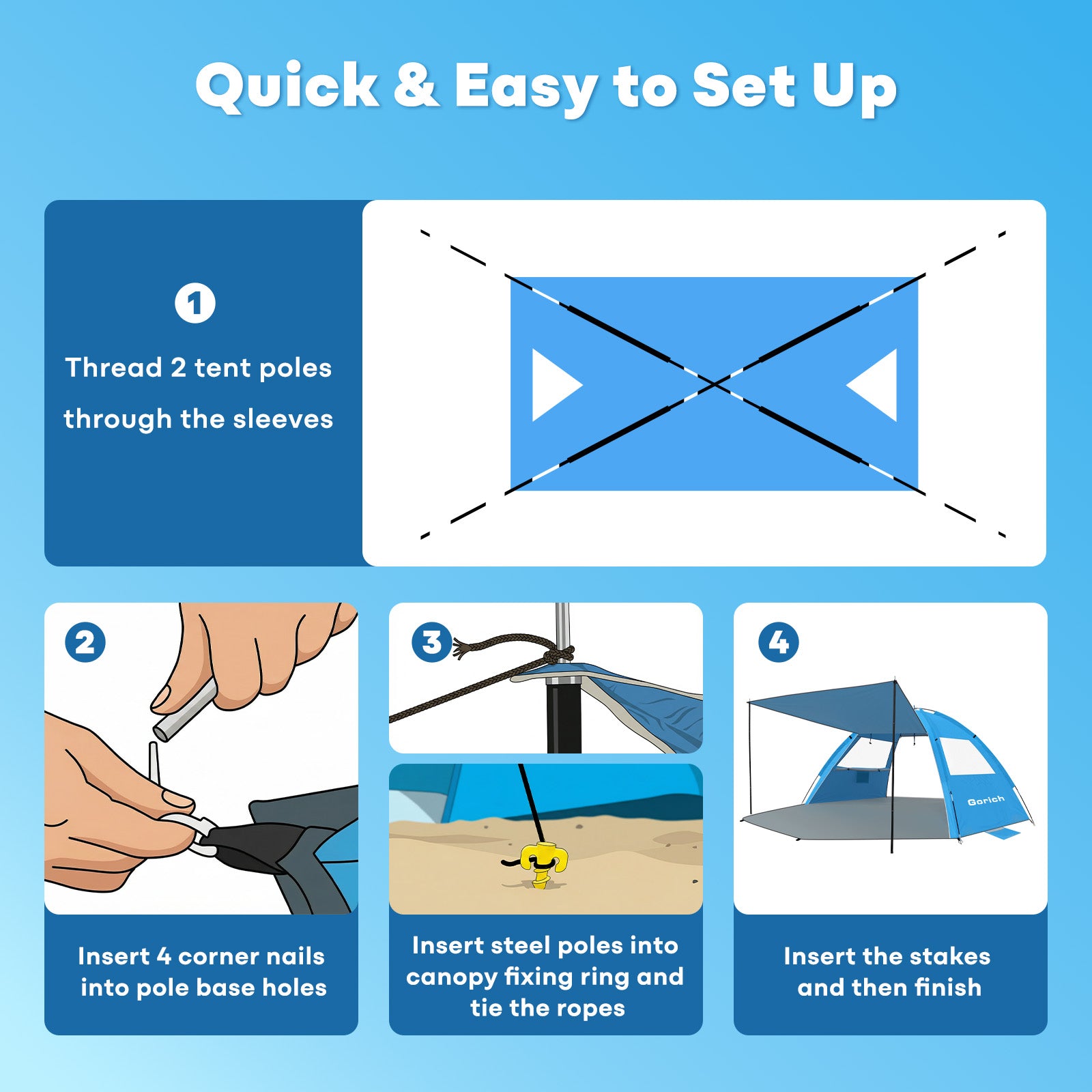Extended Beach Tent – Easy Setup UPF 50+ Sun Shelter with Canopy(G024)