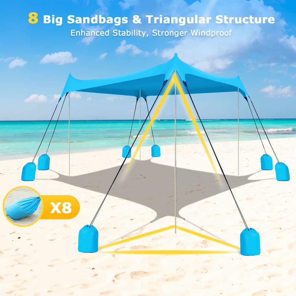 Ultra-Stable Beach Canopy – 8-Sandbag Windproof Sun Shelter (G027)