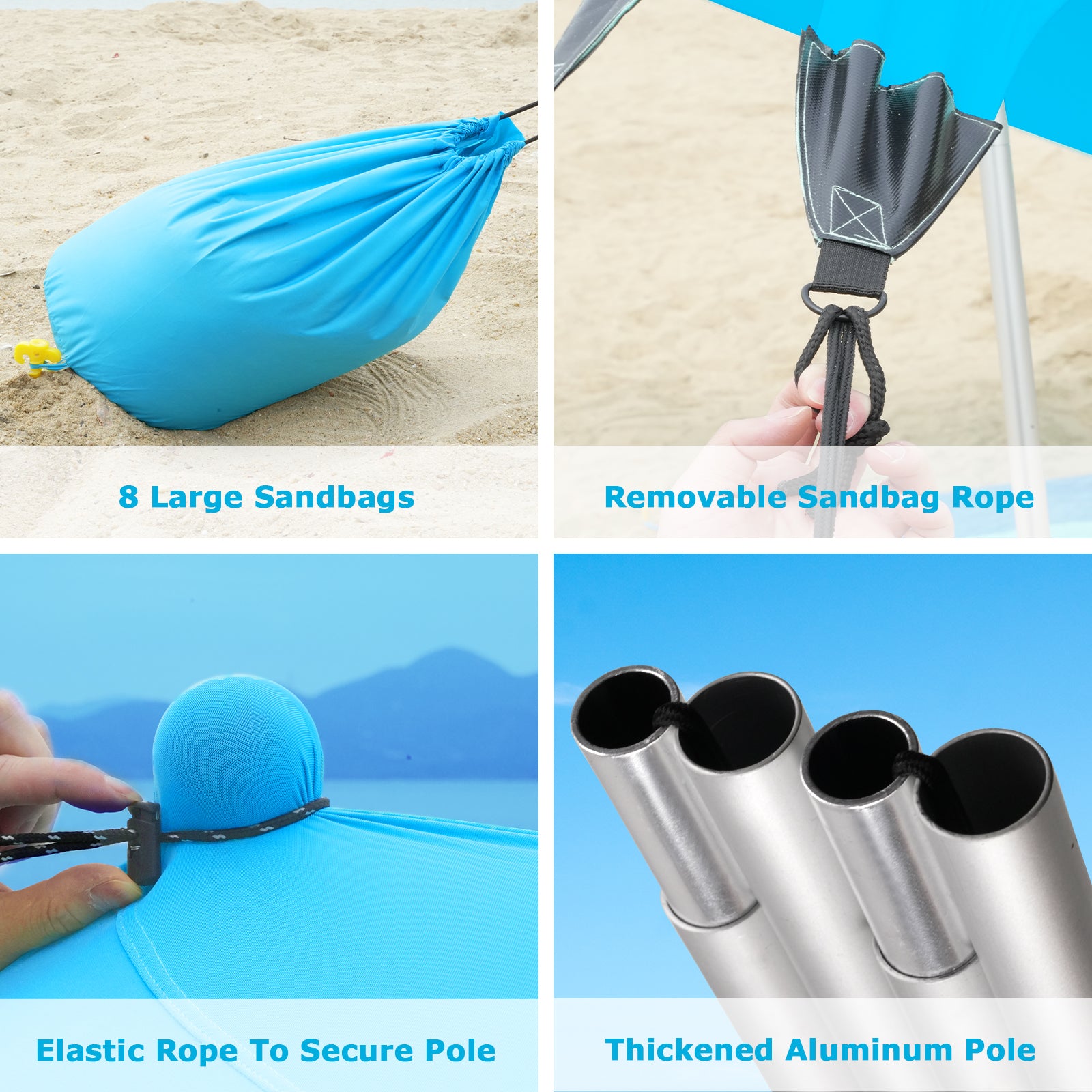 Ultra-Stable Beach Canopy – 8-Sandbag Windproof Sun Shelter (G027)