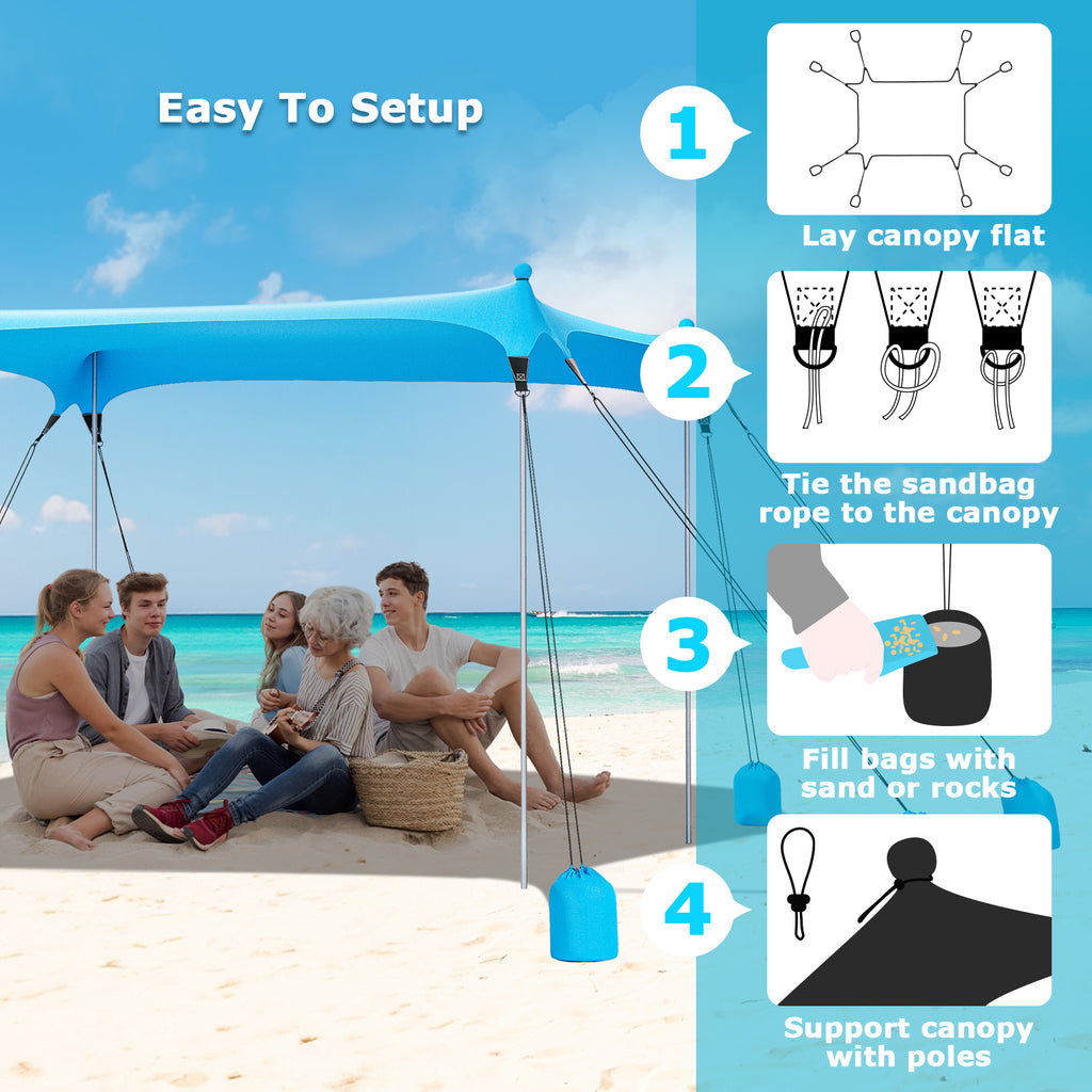 Ultra-Stable Beach Canopy – 8-Sandbag Windproof Sun Shelter (G027)