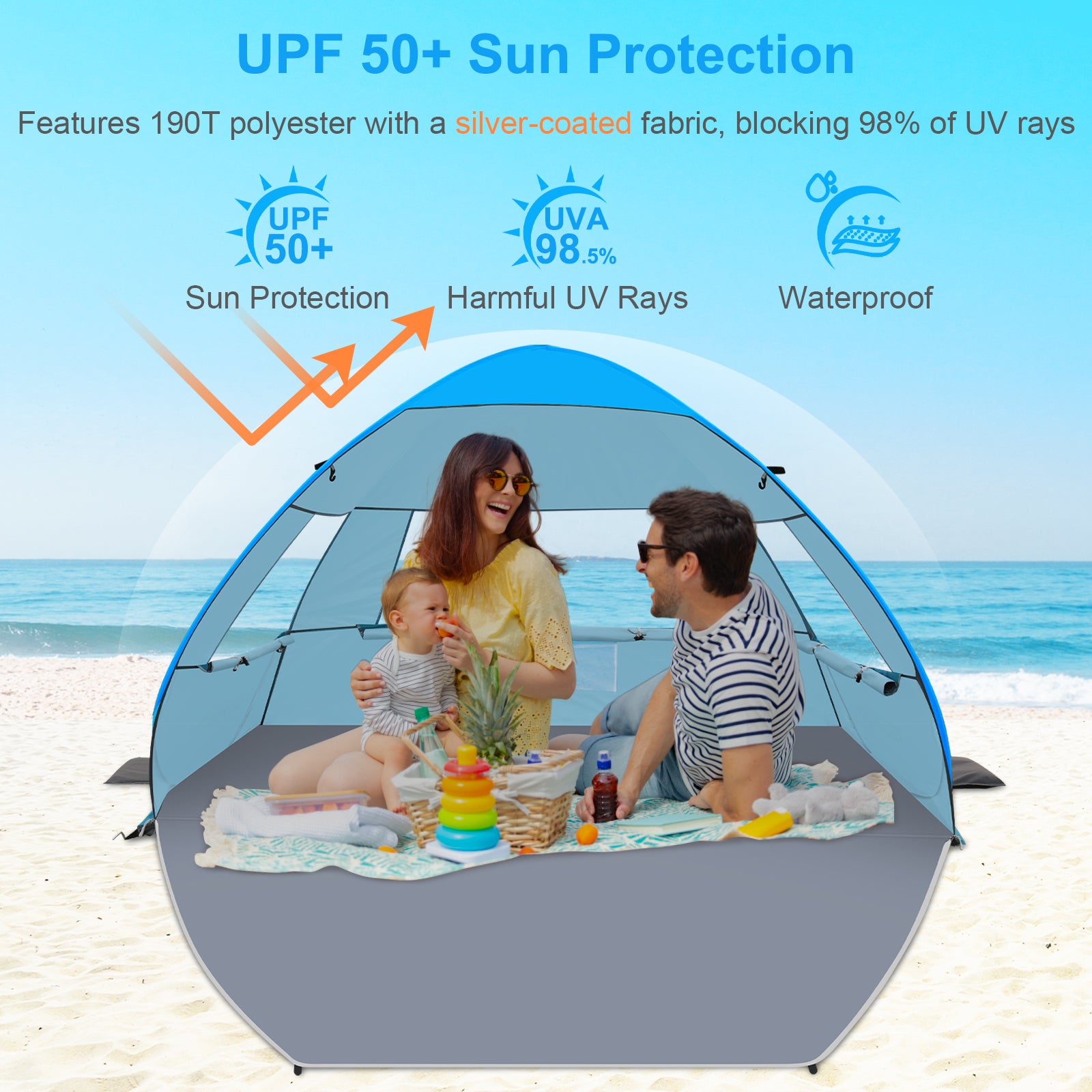 Easy Pop Up Beach Tent with UPF50+ UV Protection