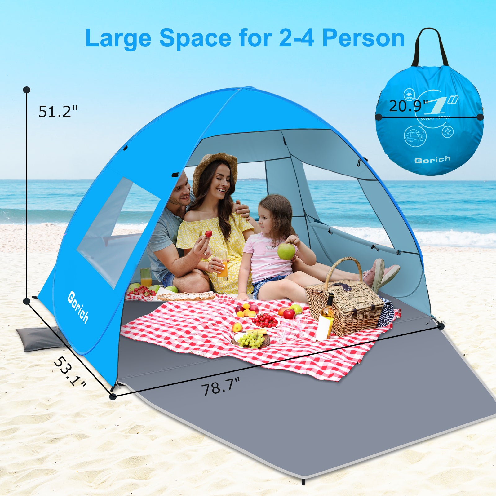 Easy Pop Up Beach Tent with UPF50+ UV Protection