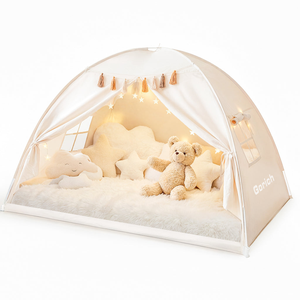 Kids Twin Bed Tent with Star Lights & Tassels