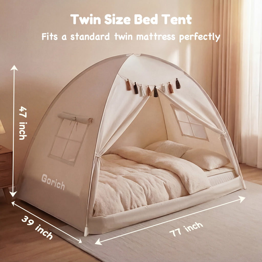 Kids Twin Bed Tent with Star Lights & Tassels