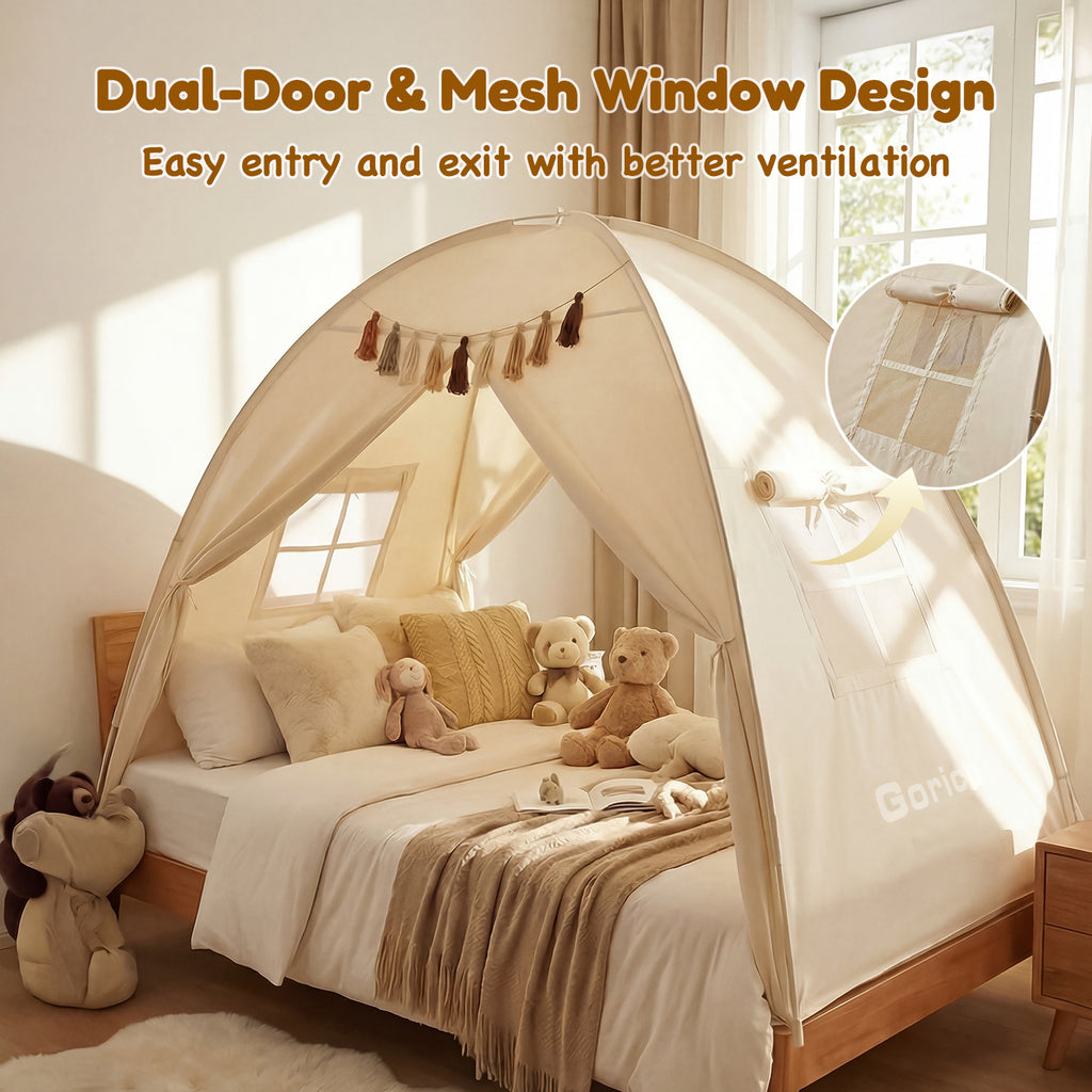 Kids Twin Bed Tent with Star Lights & Tassels