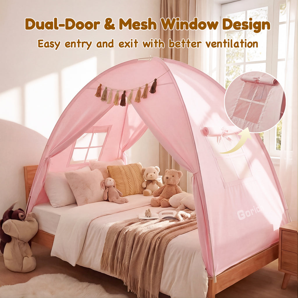 Kids Twin Bed Tent with Star Lights & Tassels