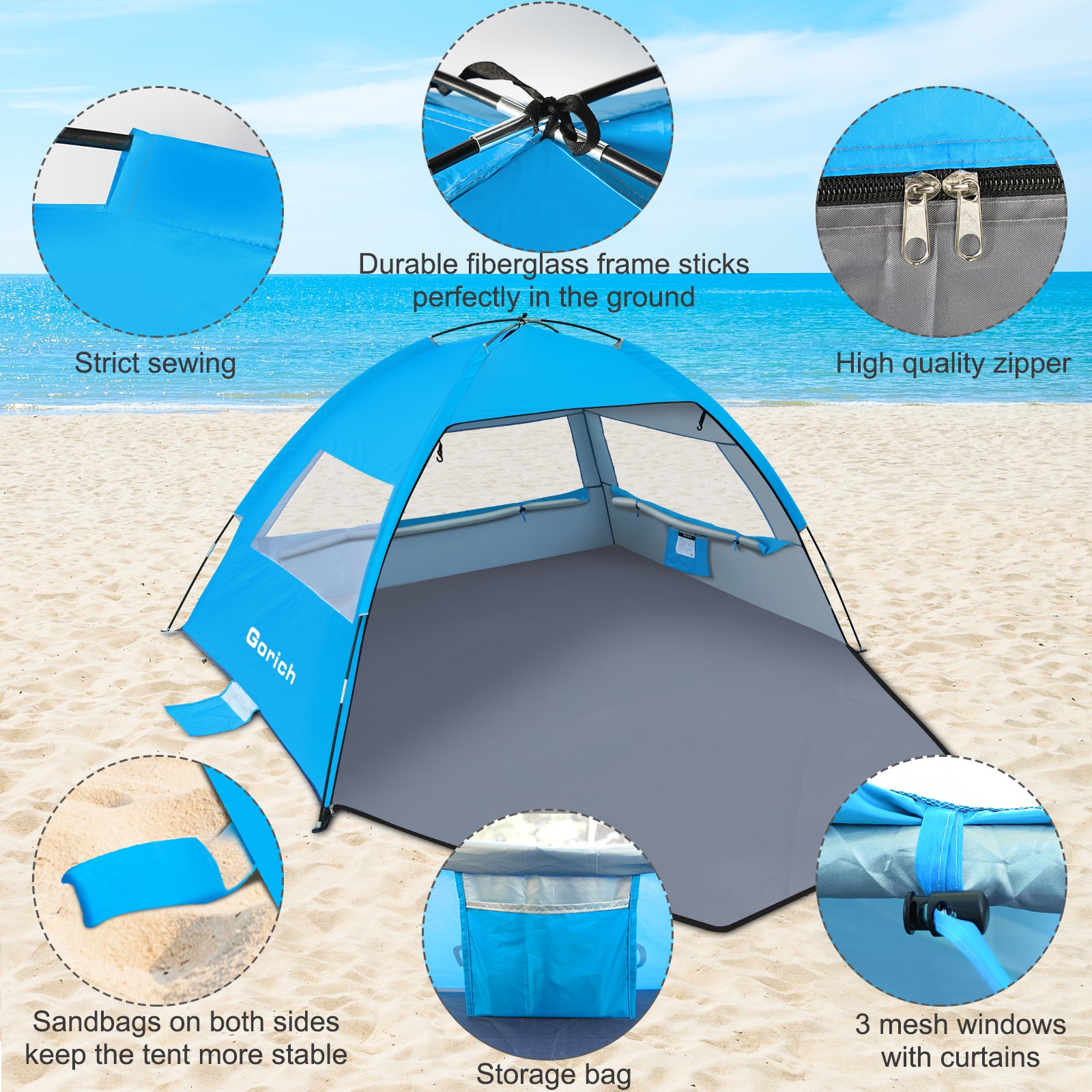 Classic Beach Tent – Easy-Setup UPF 50+ Sun Shelter (GDJ)