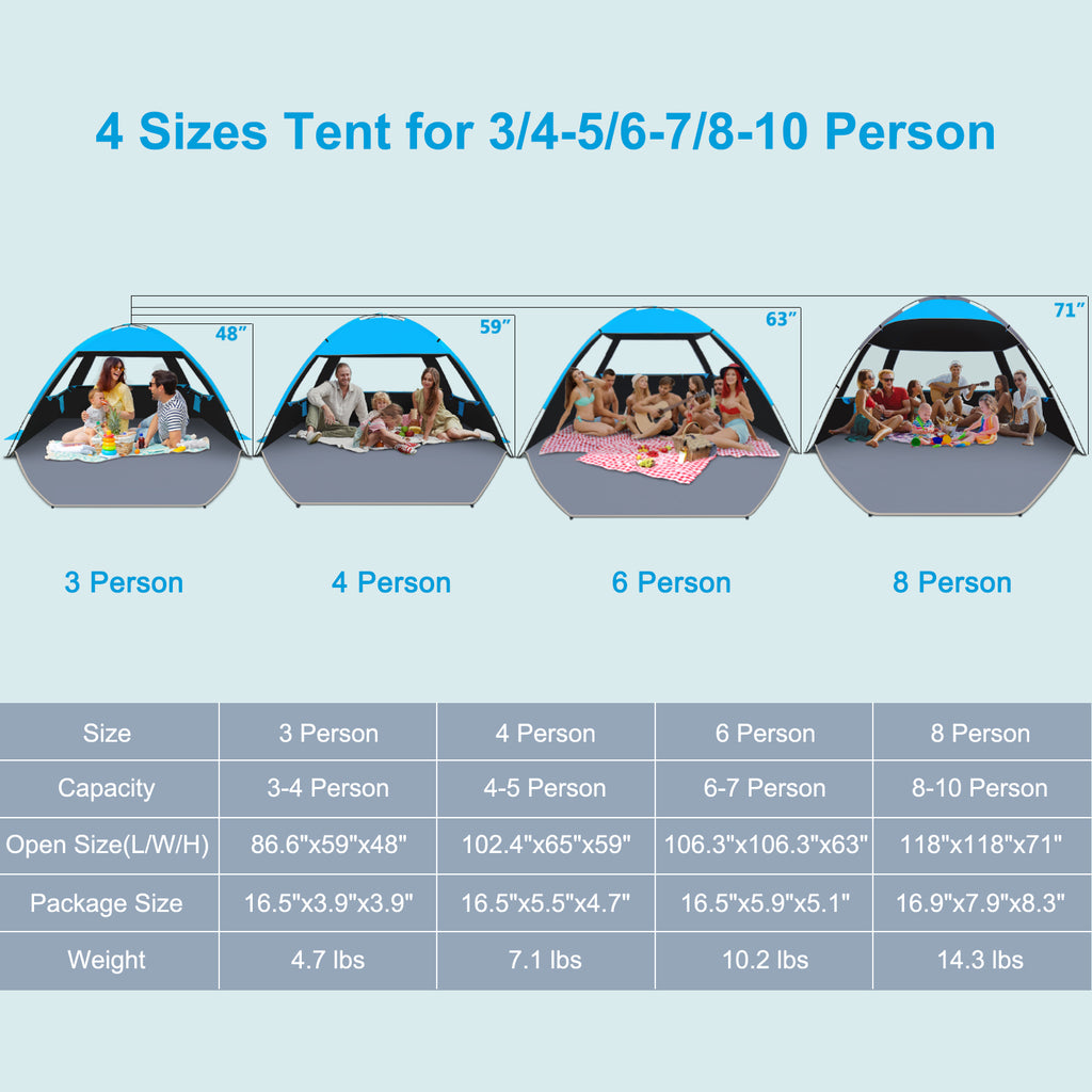 Classic Beach Tent – Easy-Setup UPF 50+ Sun Shelter (GDJ)