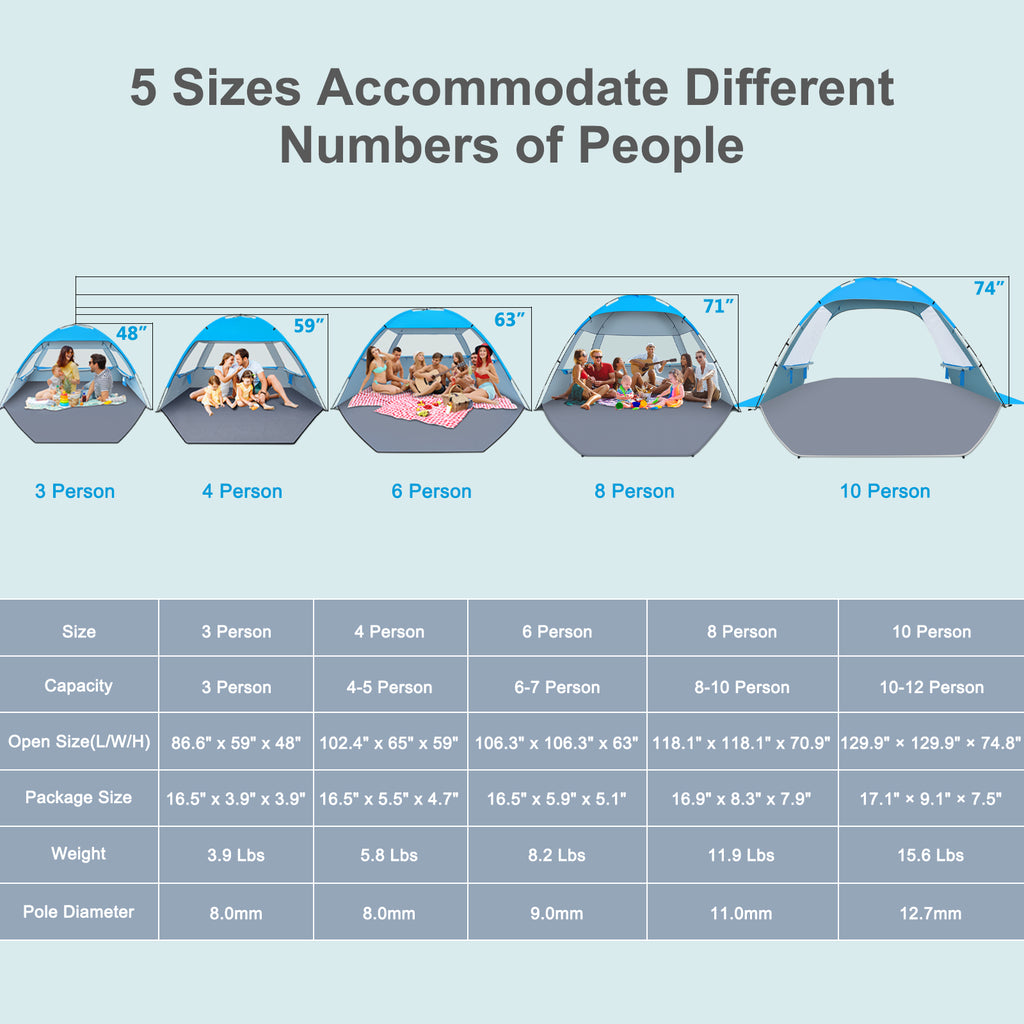 Classic Beach Tent – Easy-Setup UPF 50+ Sun Shelter (GDJ)